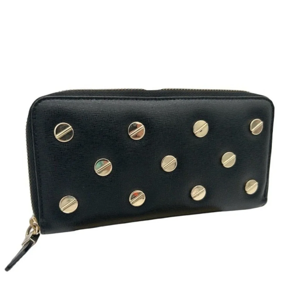 L.K. Bennett Zip Around Wallet Women's One Size Black Saffiano Studded